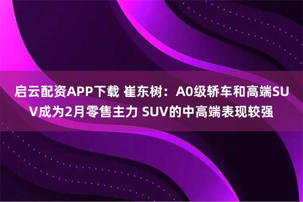 启云配资APP下载 崔东树：A0级轿车和高端SUV成为2月零售主力 SUV的中高端表现较强