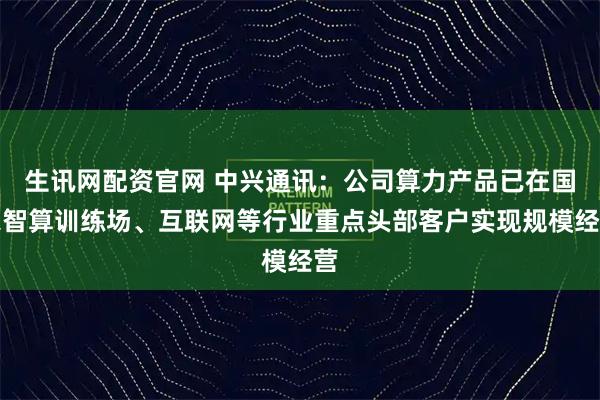 生讯网配资官网 中兴通讯:公司算力产品已在国家智算训练场、互联网等行业重点头部客户实现规模经营